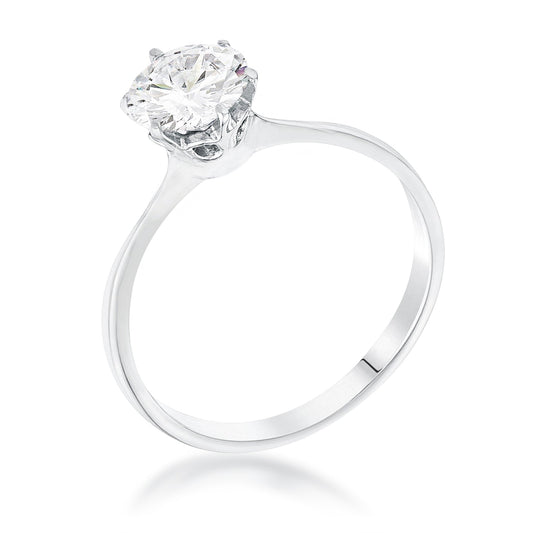1 Carat CZ Rhodium Solitaire Ring