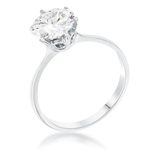 2 Carat CZ Rhodium Classic Solitaire Ring