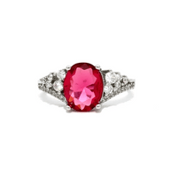 Raspberry Sparkle Crystal Ring, Rhodium Plated