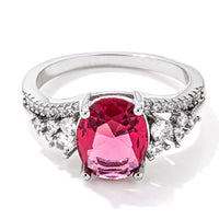 Raspberry Sparkle Crystal Ring, Rhodium Plated