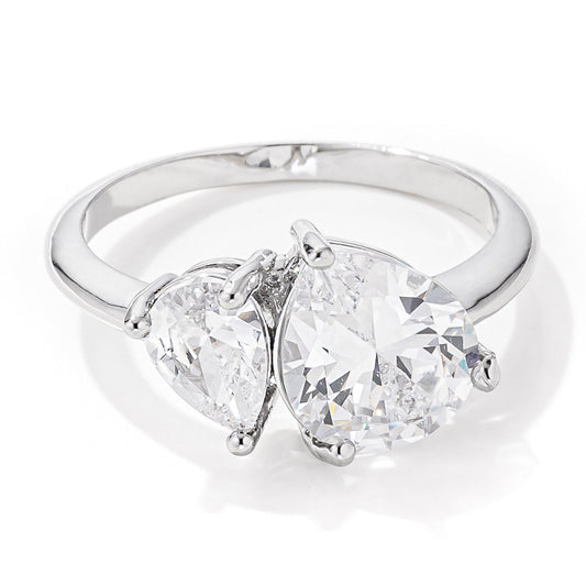 Toi et Moi Rhodium Plated CZ Ring, 2.75ct