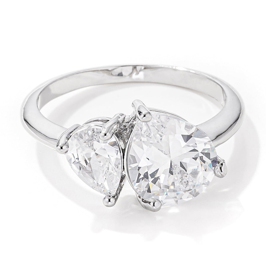 Toi et Moi Rhodium Plated Crystal Ring, 2.75ct