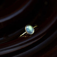 Gold Plated Hammered Oval Labradorite Ring