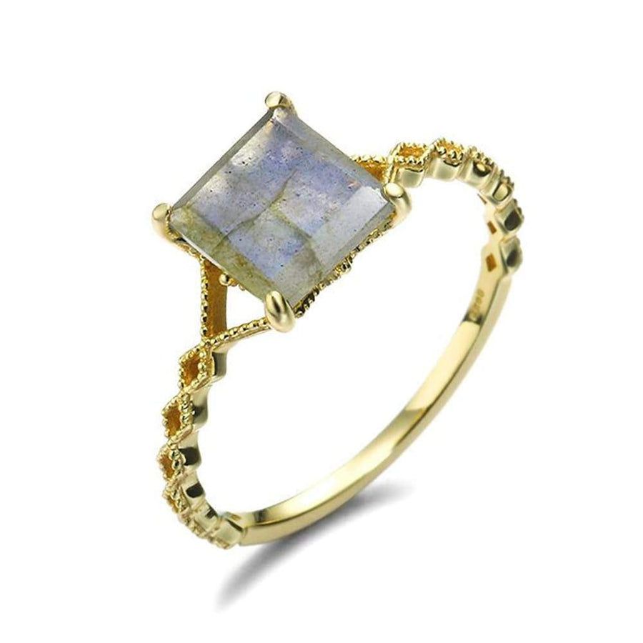 Sterling Silver Natural Labradorite Princess Cut Ring