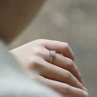 Sterling Silver Natural Labradorite Princess Cut Ring