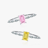 Emerald Cut Pink and Yellow Ring in Sterling Silver