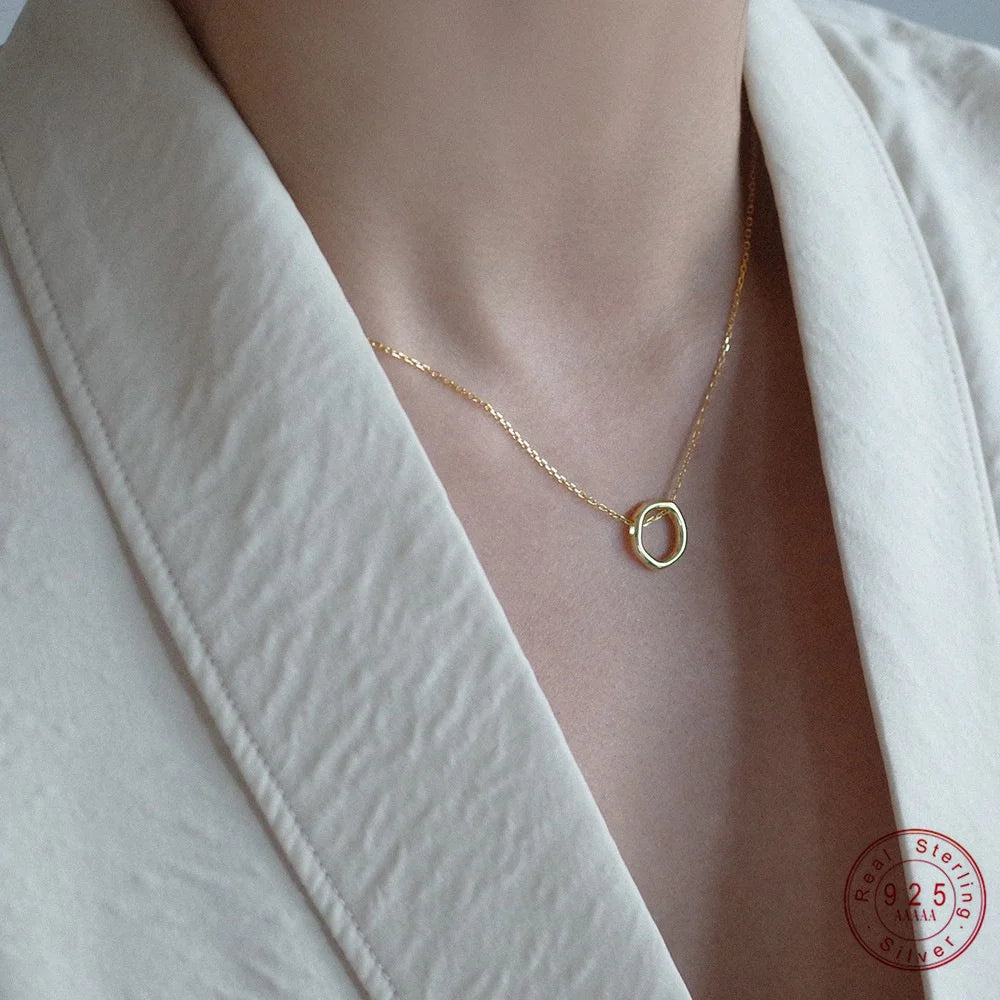 Sterling Silver Geometric Circle Pendant Necklace