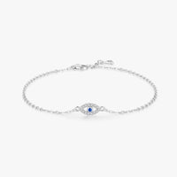Rhodium Plated Evil Eye Link Chain Bracelet