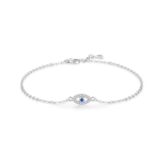 Rhodium Plated Evil Eye Link Chain Bracelet