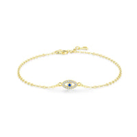 Rhodium Plated Evil Eye Link Chain Bracelet