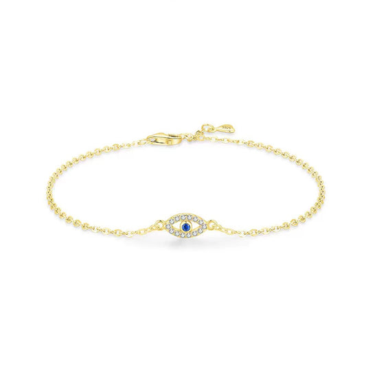 Rhodium Plated Evil Eye Link Chain Bracelet