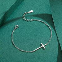 Rhodium Plated Sterling Silver Minimalist Cross Bracelet