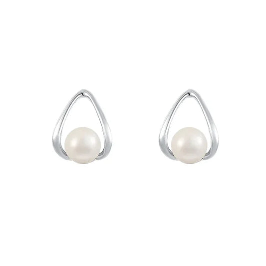 Sterling Silver Water Drop Pearl Stud Earrings