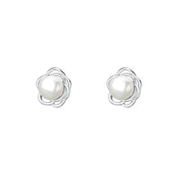 Sterling Silver Pearl Flower Stud Earrings
