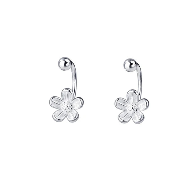Sterling Silver Flower Piercing Ball Earrings