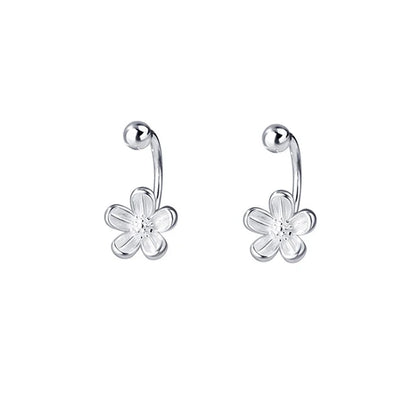 Sterling Silver Flower Piercing Ball Earrings