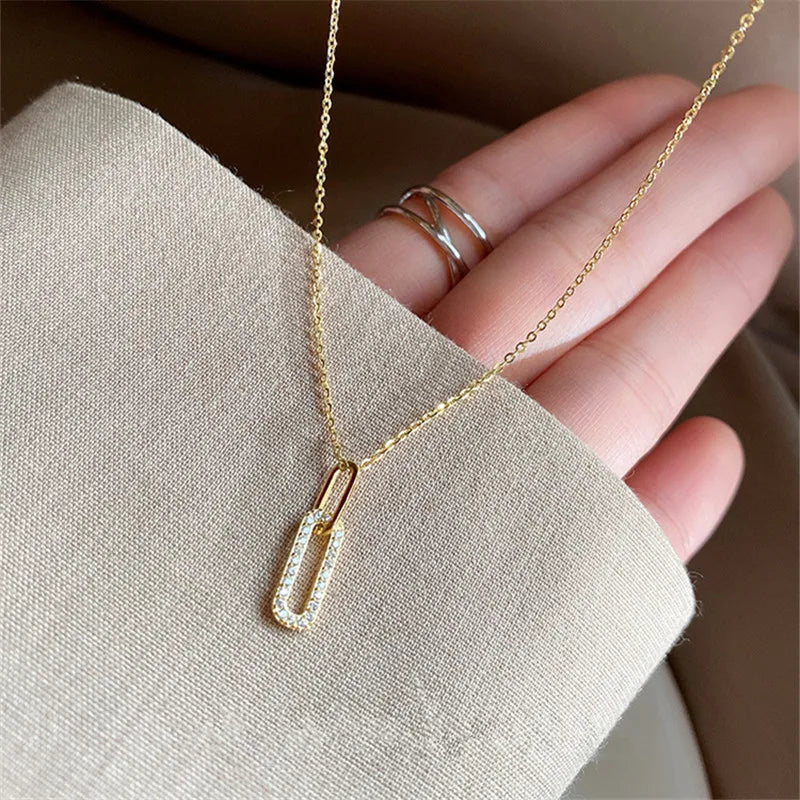 Sterling Silver Pave Linked Pendant Necklace