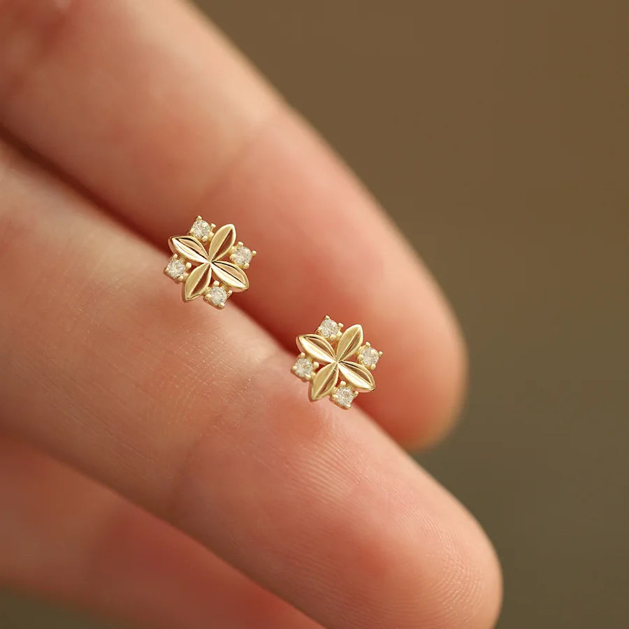 Sterling Silver Cross Flower Stud Earrings