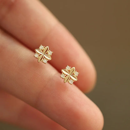 Sterling Silver Cross Flower Stud Earrings