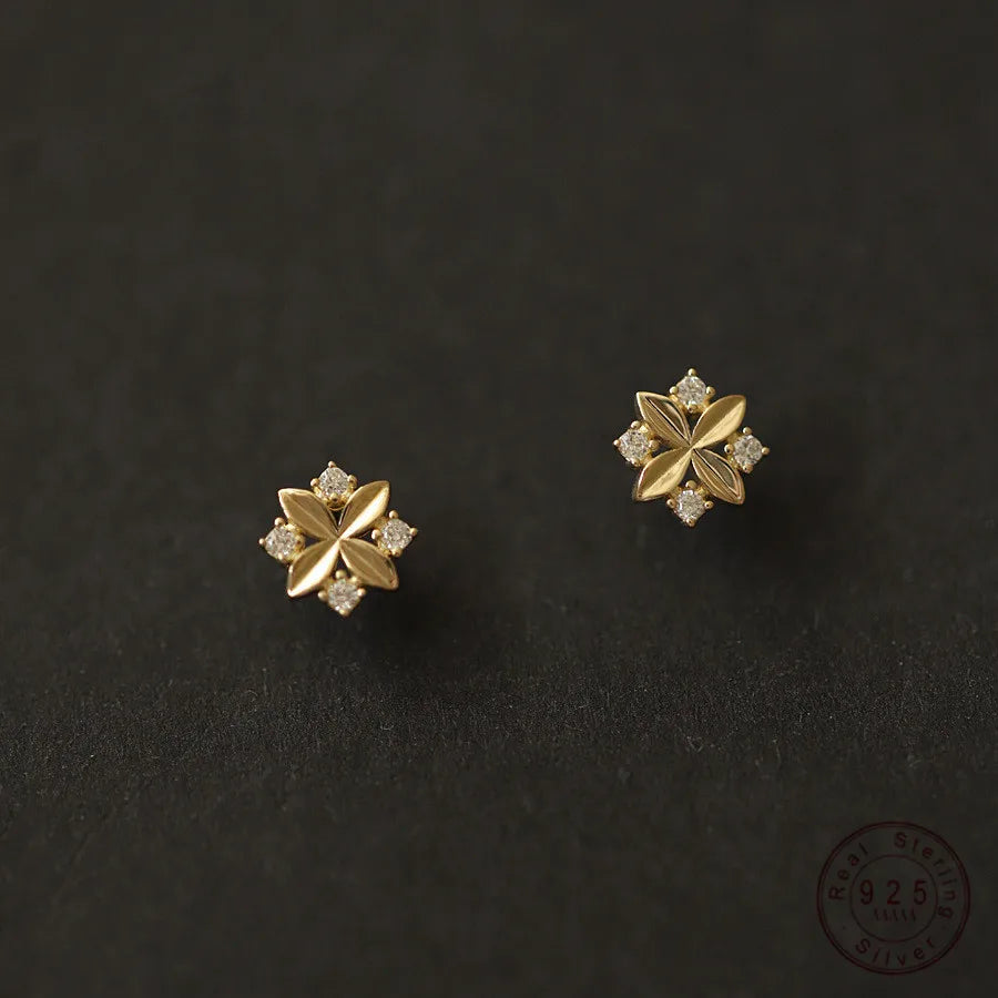 Sterling Silver Cross Flower Stud Earrings