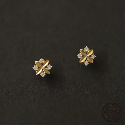 Sterling Silver Cross Flower Stud Earrings