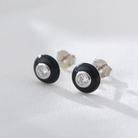 Gold Plated Sterling Silver Black Enamel Stud Earrings