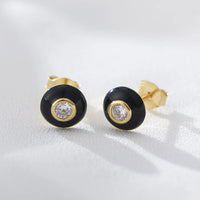 Gold Plated Sterling Silver Black Enamel Stud Earrings