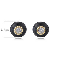 Gold Plated Sterling Silver Black Enamel Stud Earrings