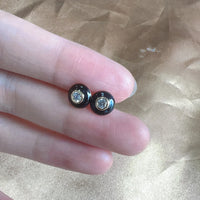 Gold Plated Sterling Silver Black Enamel Stud Earrings