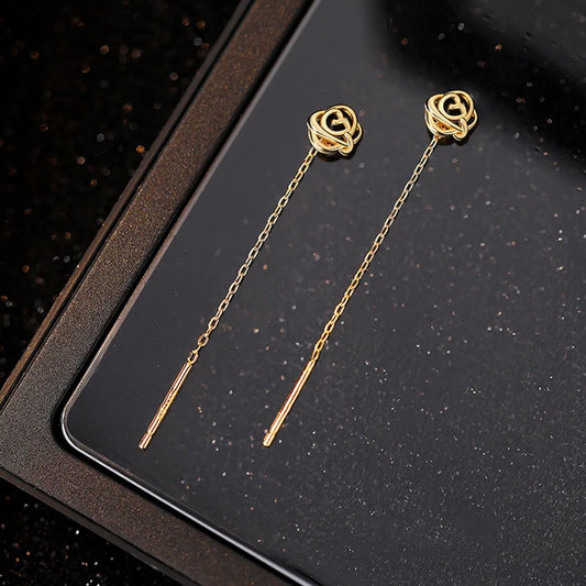 Sterling Silver Hollow Flower Tassel Thread Earrings