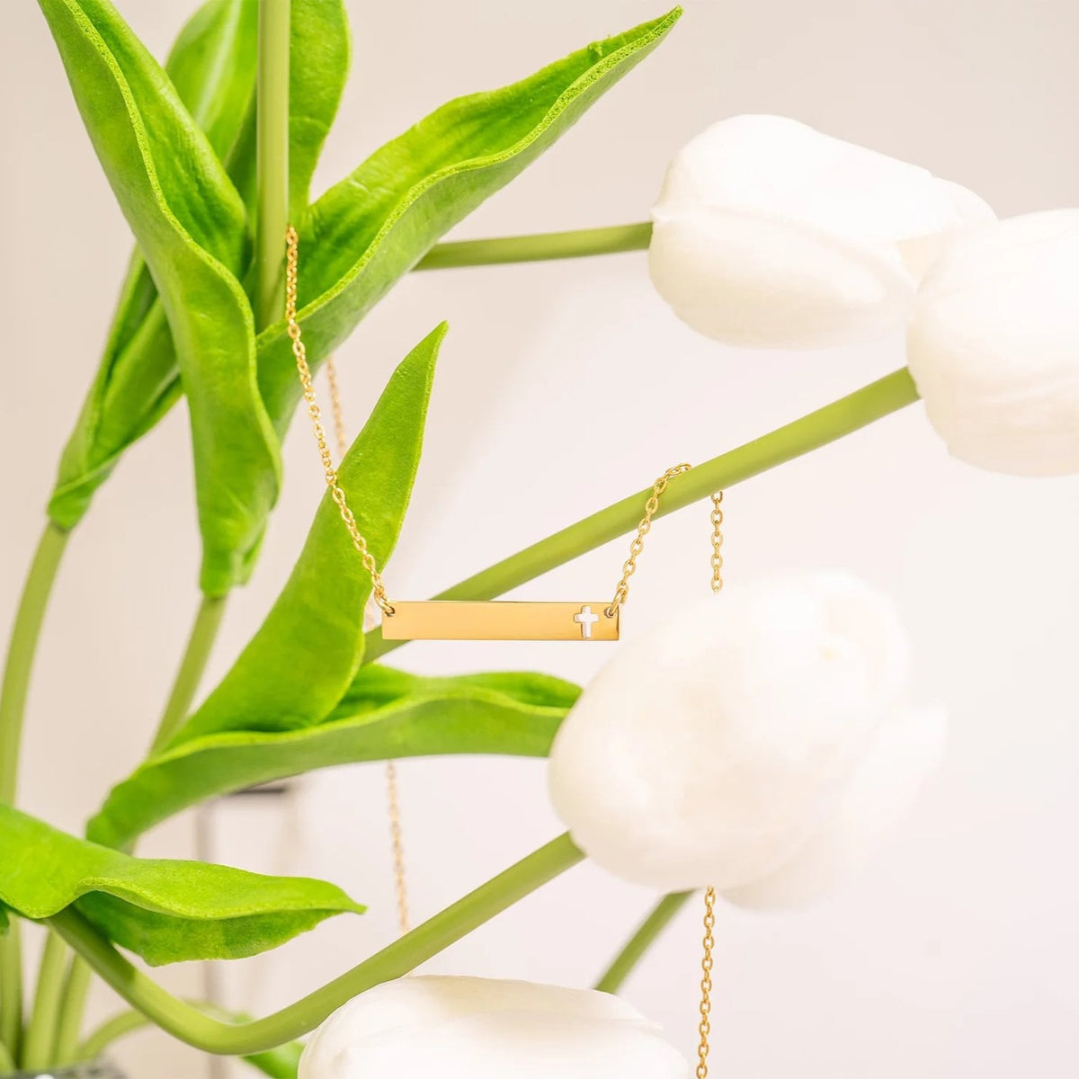 18K Gold PVD Cutout Cross Bar Necklace