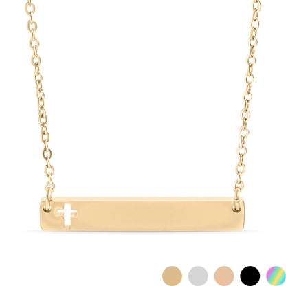 18K Gold PVD Cutout Cross Bar Necklace