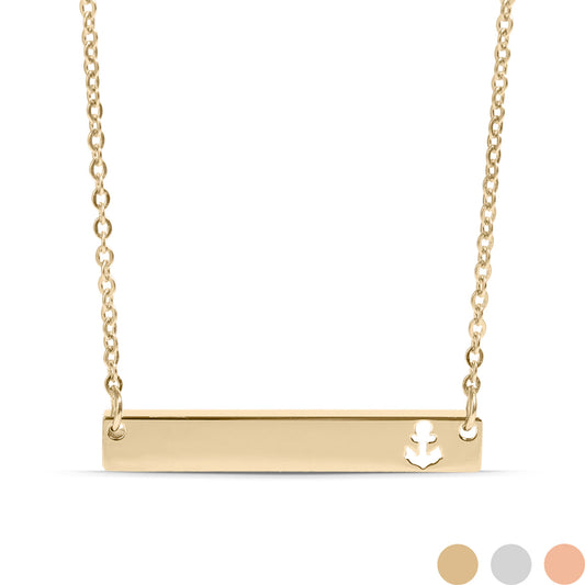 Anchor Cutout Gold PVD Horizontal Bar Necklace