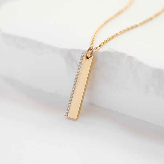 18K Gold PVD Vertical CZ Bar Pendant