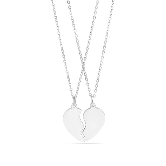 18K Gold PVD Break-Apart Engravable Heart Necklace Set