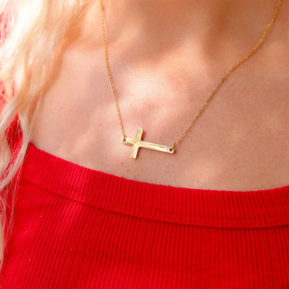 18K Gold PVD Horizontal Cross Necklace