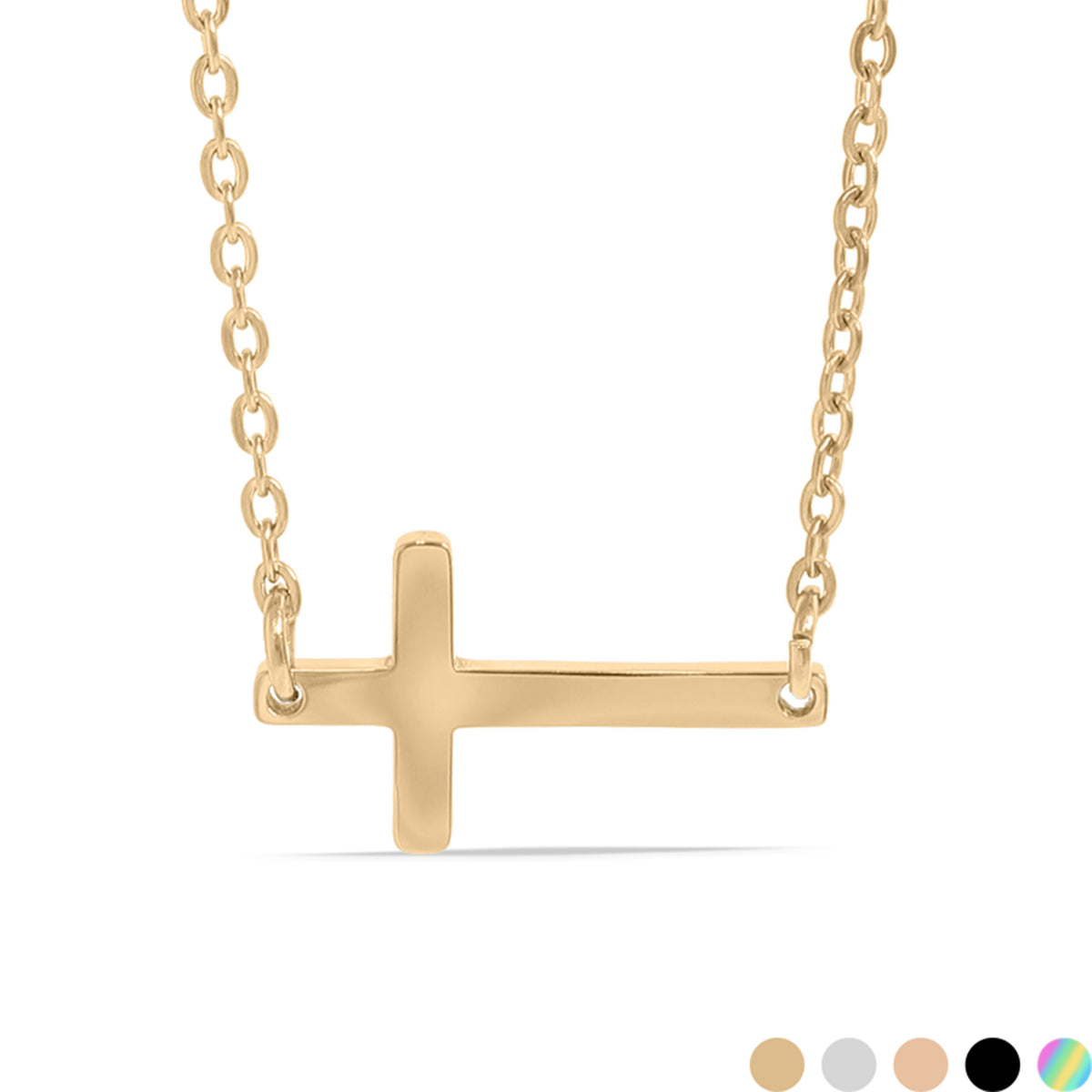 18K Gold PVD Horizontal Cross Necklace