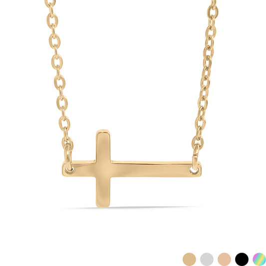 18K Gold PVD Horizontal Cross Necklace