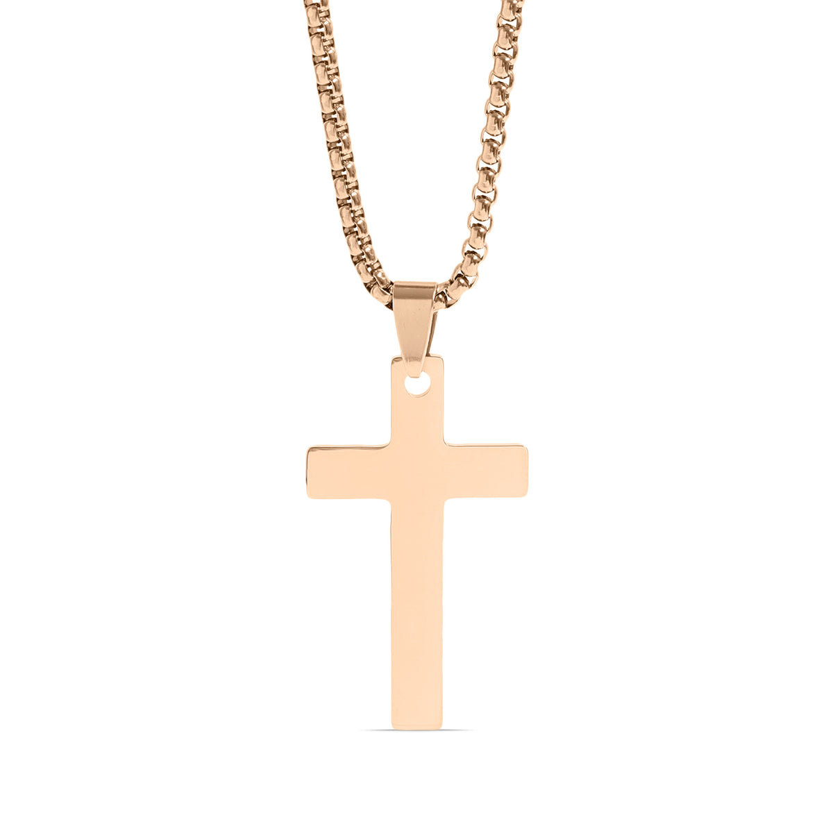 18K Gold PVD Stainless Steel Cross Pendant with Rounded Box Chain