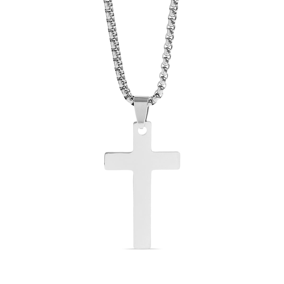 18K Gold PVD Stainless Steel Cross Pendant with Rounded Box Chain