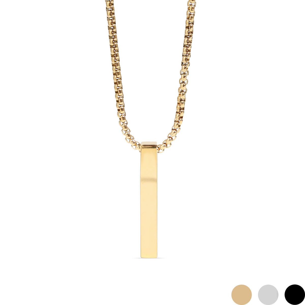 18K Gold PVD 4-Sided Vertical Bar Necklace with 24" Box Chain
