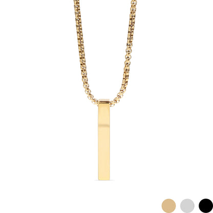 18K Gold PVD 4-Sided Vertical Bar Necklace with 24" Box Chain