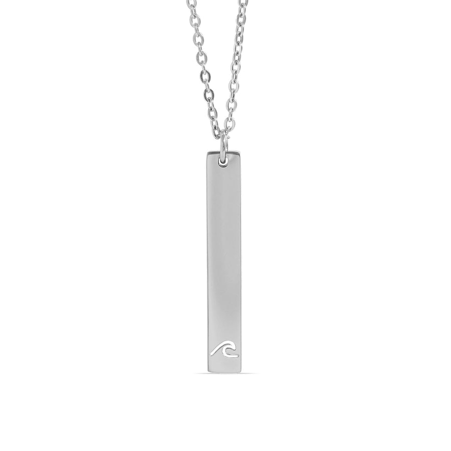 Wave Cutout Vertical Stainless Steel Bar Necklace, 18K Coated