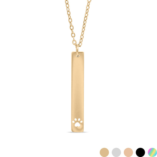 18K Gold PVD Paw Print Vertical Bar Necklace