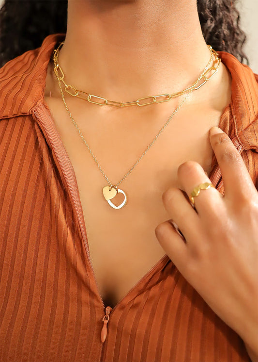 18K Gold PVD Stainless Steel Heart Cutout Necklace