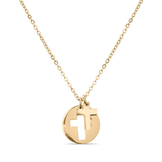 18K Gold PVD Cutout Cross Charm Necklace