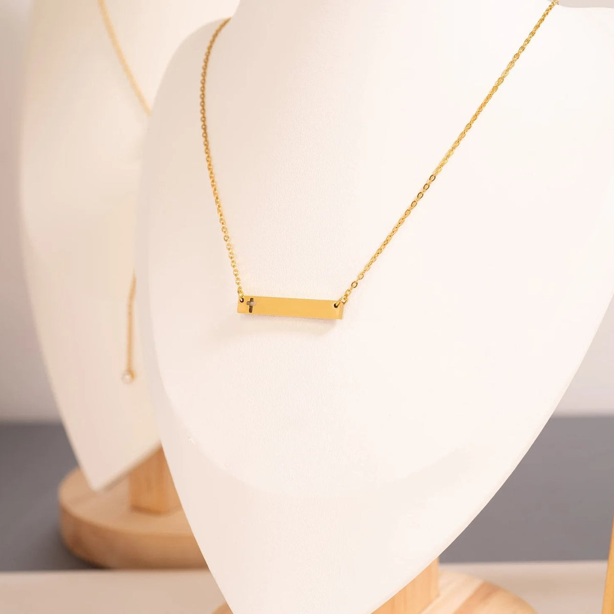 18K Gold PVD Cutout Cross Bar Necklace