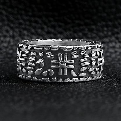 Detailed Cross Stone Wall Stainless Steel Ring