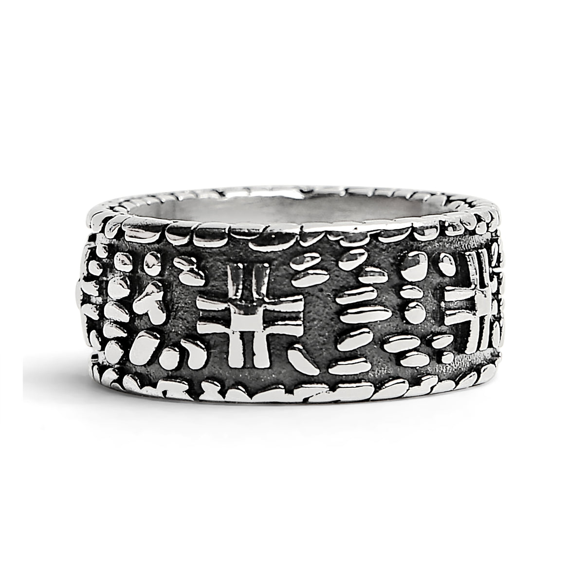 Detailed Cross Stone Wall Stainless Steel Ring