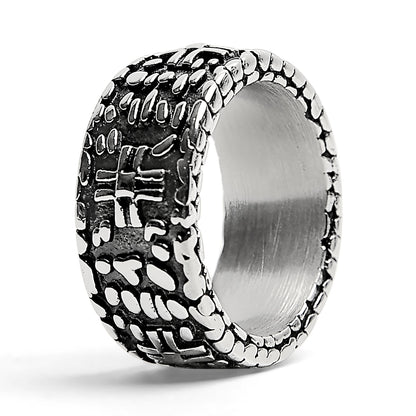 Detailed Cross Stone Wall Stainless Steel Ring